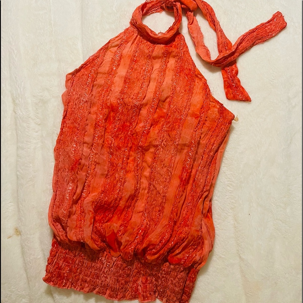 🦩FLAMINGO BACKLESS WRAP AROUND NECK FLOWING SCARF BACK🧣NWOT